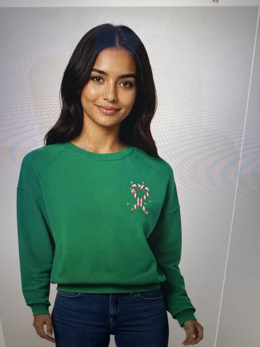Wildfox Tinis & Tinael raglan Jolly Green Candy Cane Ribbon Sweatshirt - Women